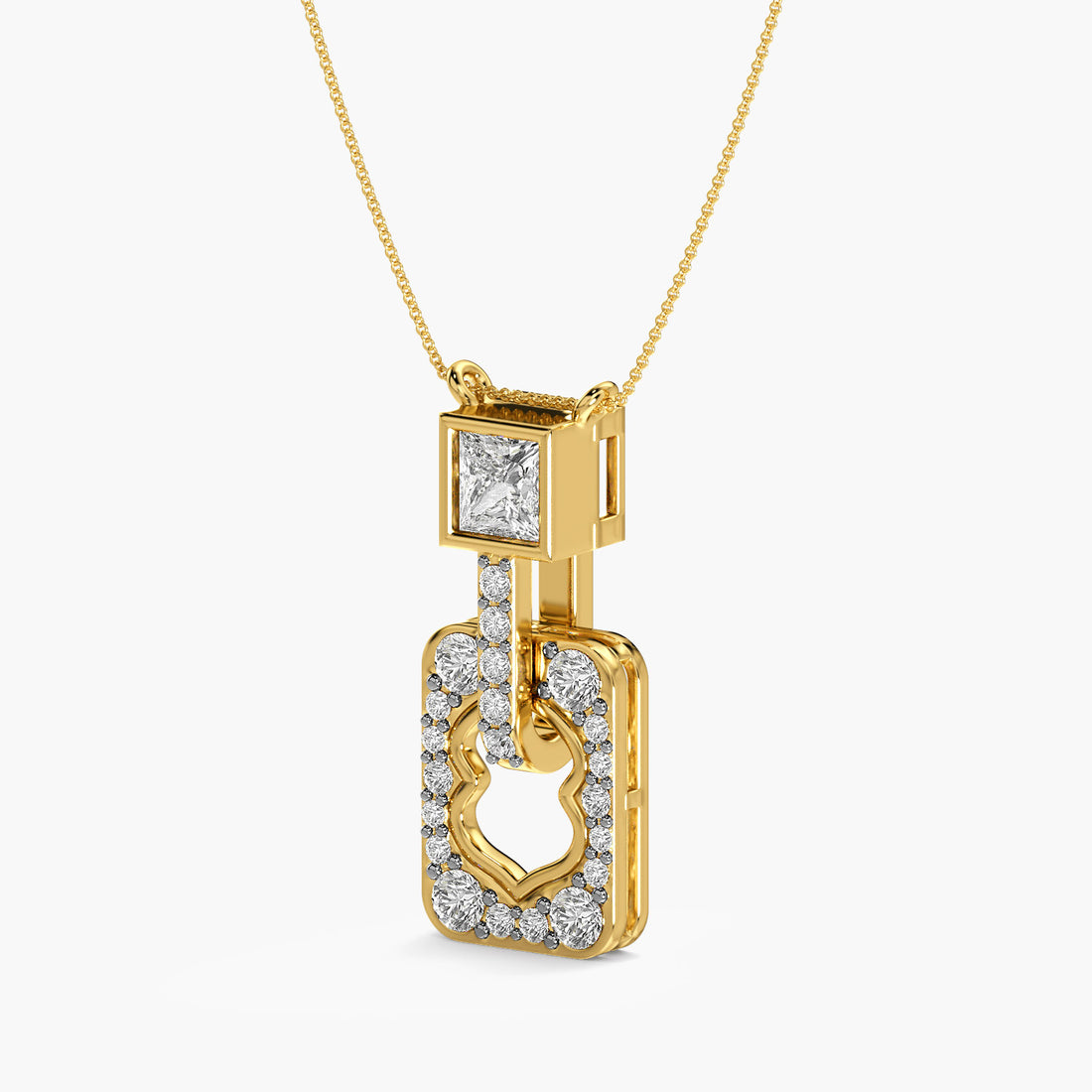 Regal Frame Pendant - Front View in Yellow Gold - Diamond Pendant by Moena