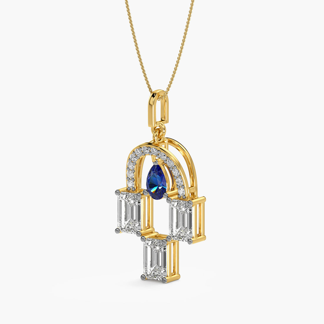 Royal Arch Pendant - 3D View in Yellow Gold - Diamond Pendant by Moena