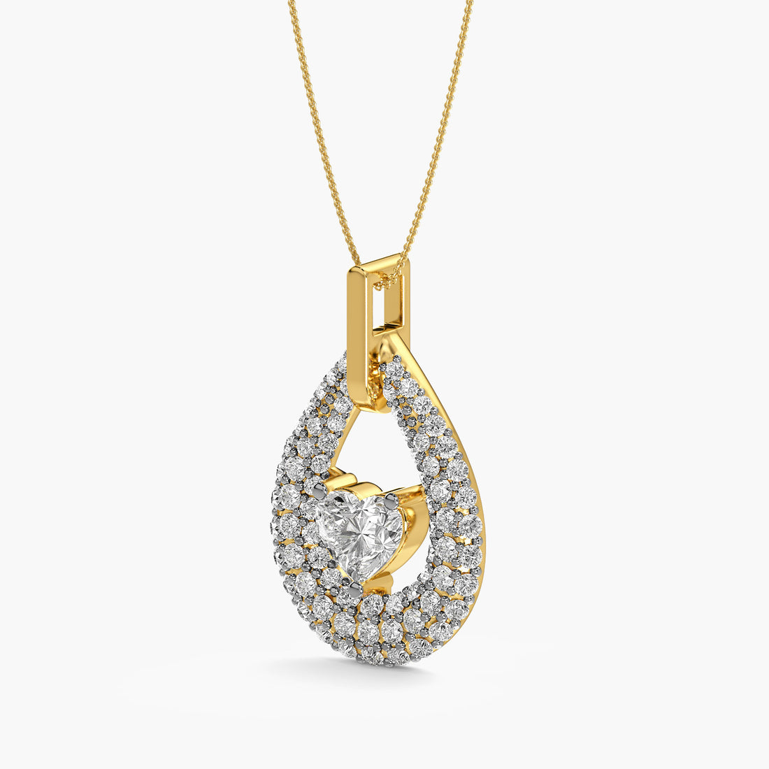 Heart of Elegance Pendant - 3D View in Yellow Gold - Heart Diamond Pendant by Moena