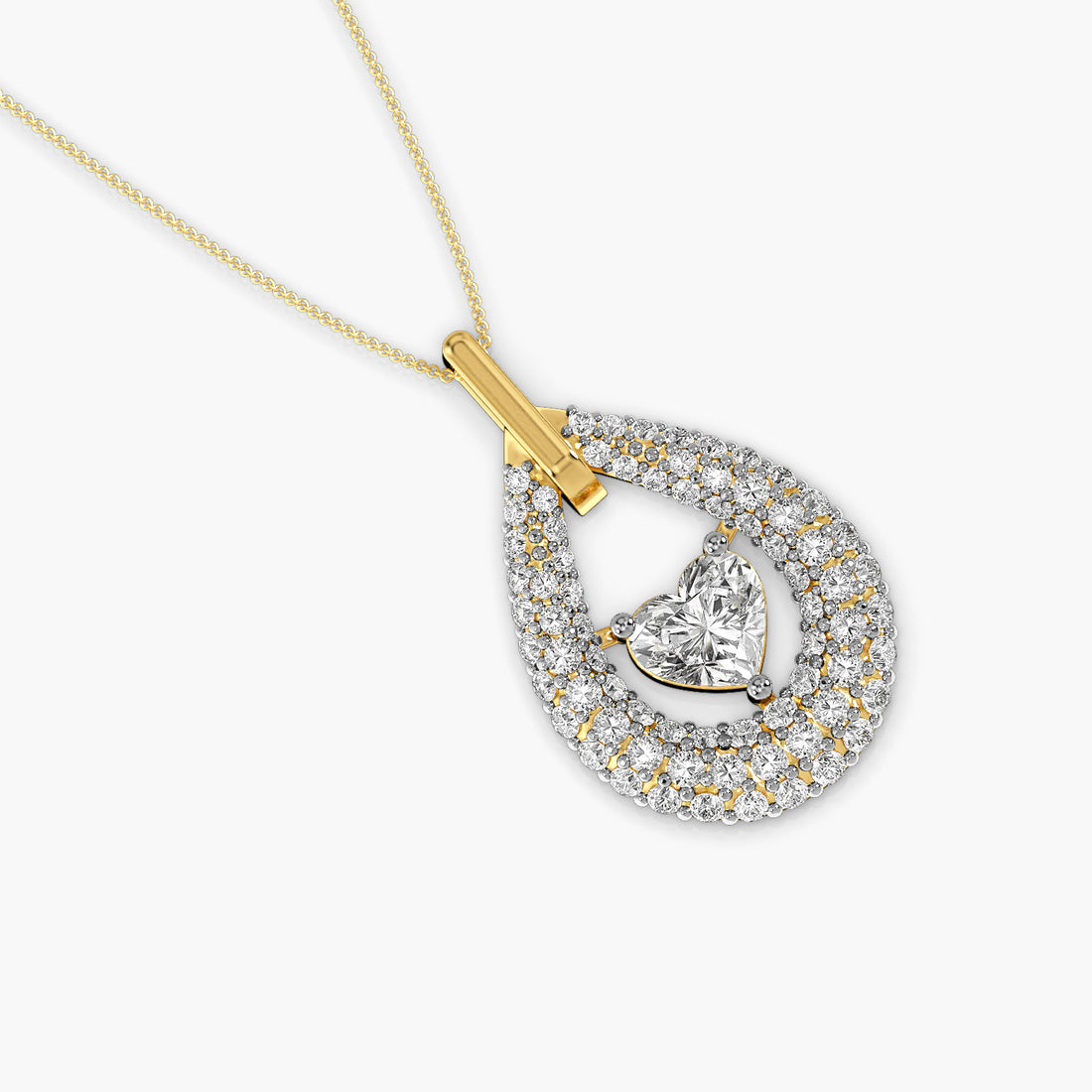 Heart of Elegance Pendant - Top View in Yellow Gold - Heart Diamond Pendant by Moena