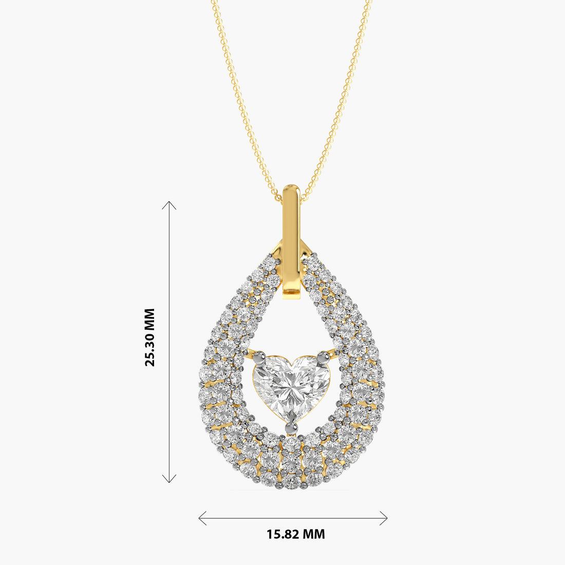 Heart of Elegance Pendant - Front View in Yellow Gold - Heart Diamond Pendant by Moena