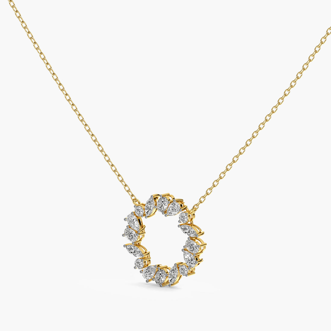 Crystal Halo Pendant (With Chain) - 3D View in Yellow Gold - Diamond Pendant by Moena