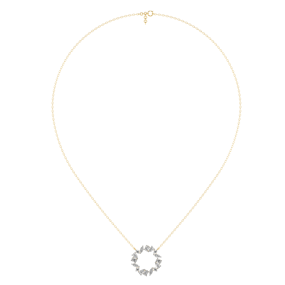 Crystal Halo Pendant (With Chain) - Front View in Yellow Gold - Diamond Pendant by Moena