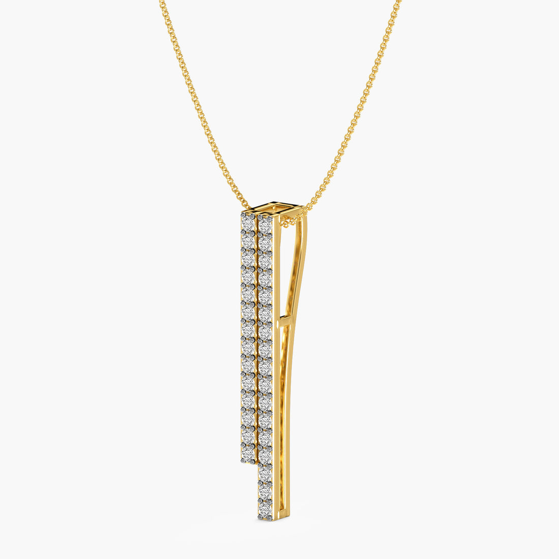 Sleek Diamond Bar Pendant - 3D View in Yellow Gold - Diamond Pendant by Moena