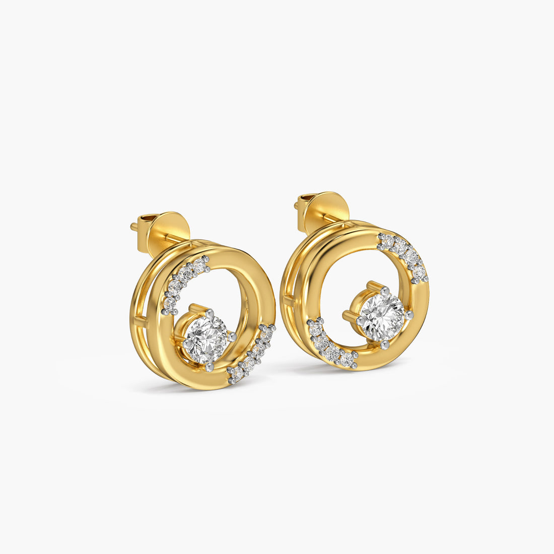 Halo Twist Studs - 3D View in Yellow Gold - Diamond Stud by Moena