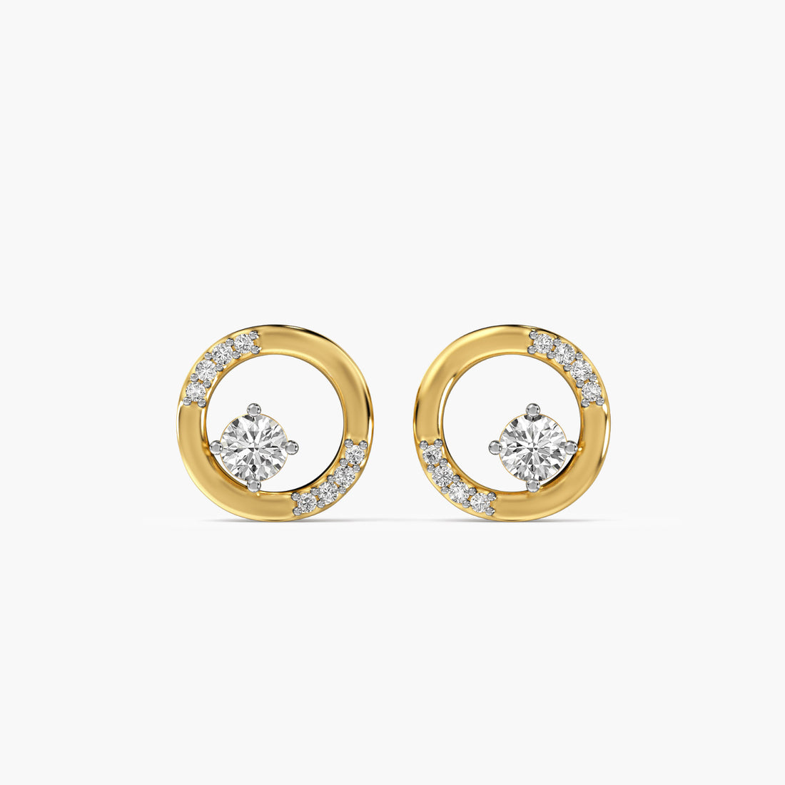 Halo Twist Studs - Front View in Yellow Gold - Diamond Stud by Moena
