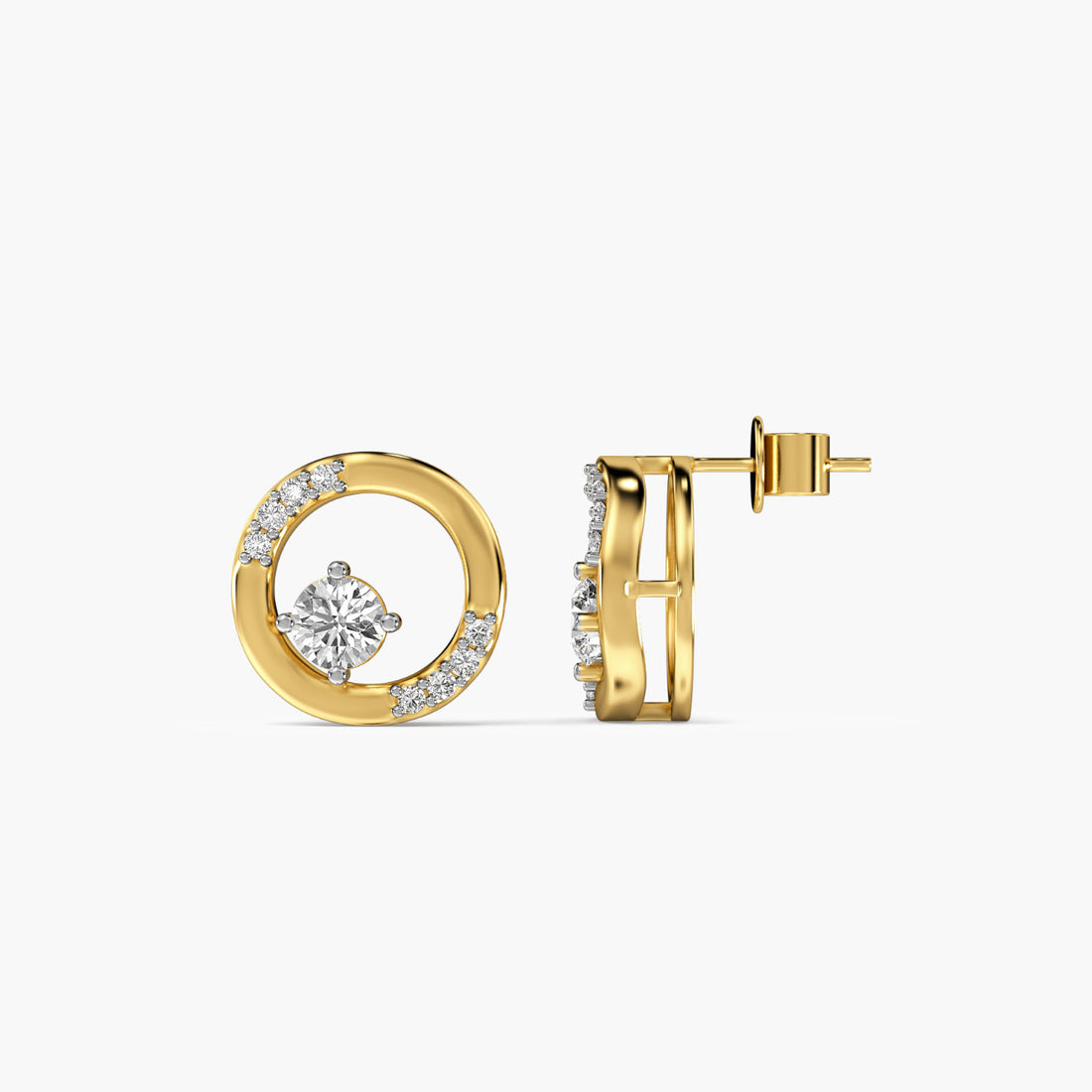 Halo Twist Studs - Side View in Yellow Gold - Diamond Stud by Moena