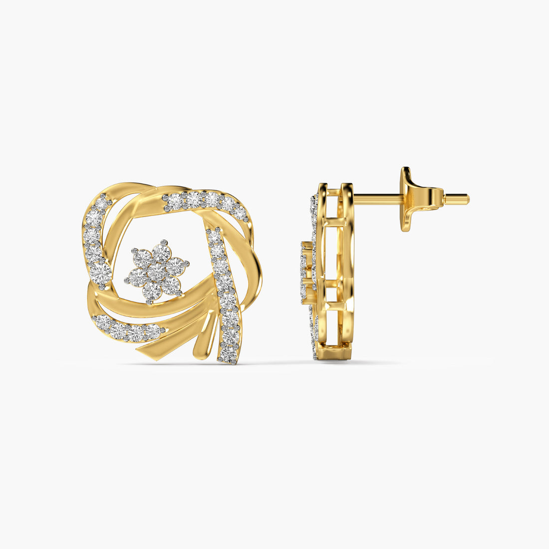Bloom Knot Studs - Side View in Yellow Gold - Diamond Stud by Moena