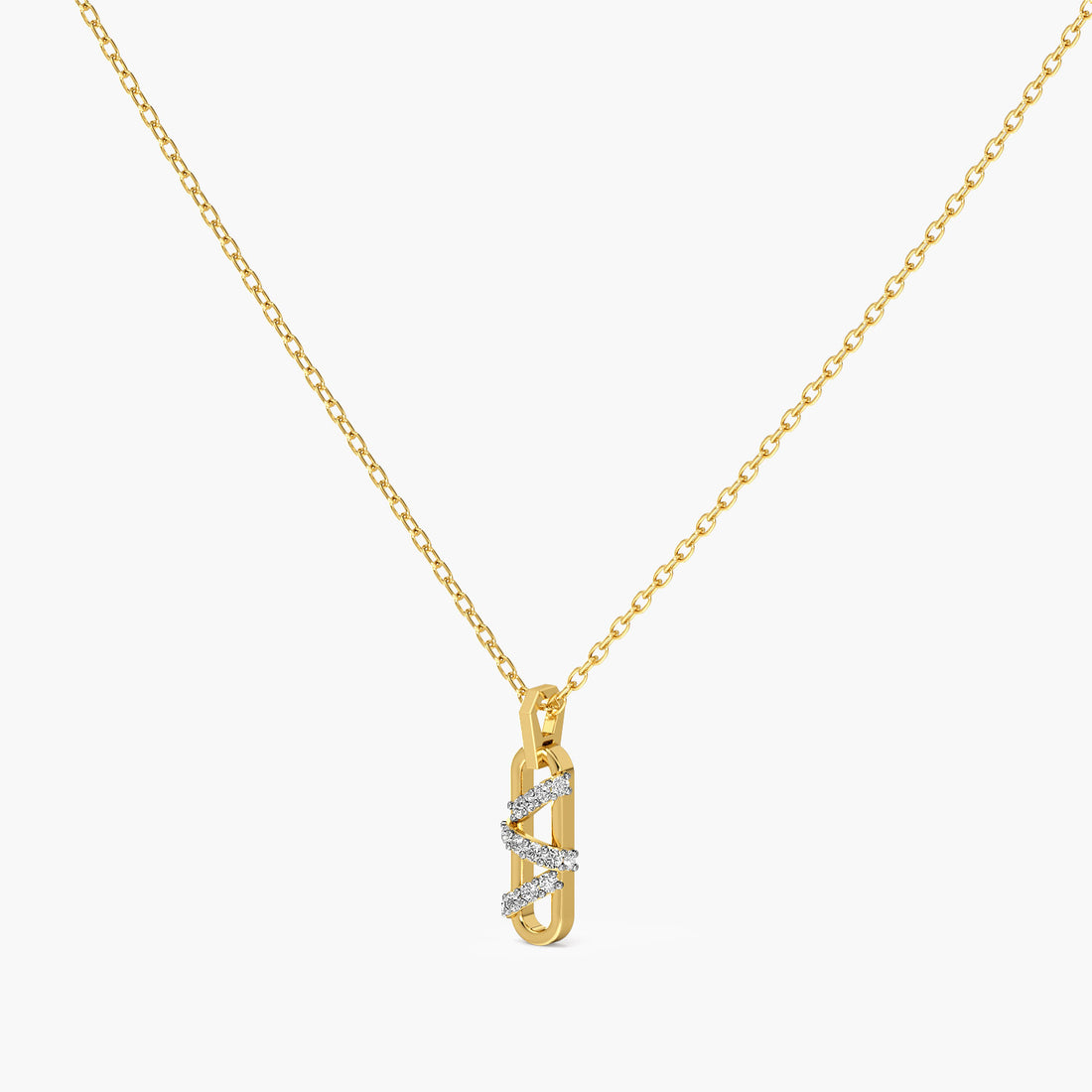 Criss-Cross Link Pendant - 3D View in Yellow Gold - Diamond Pendant by Moena