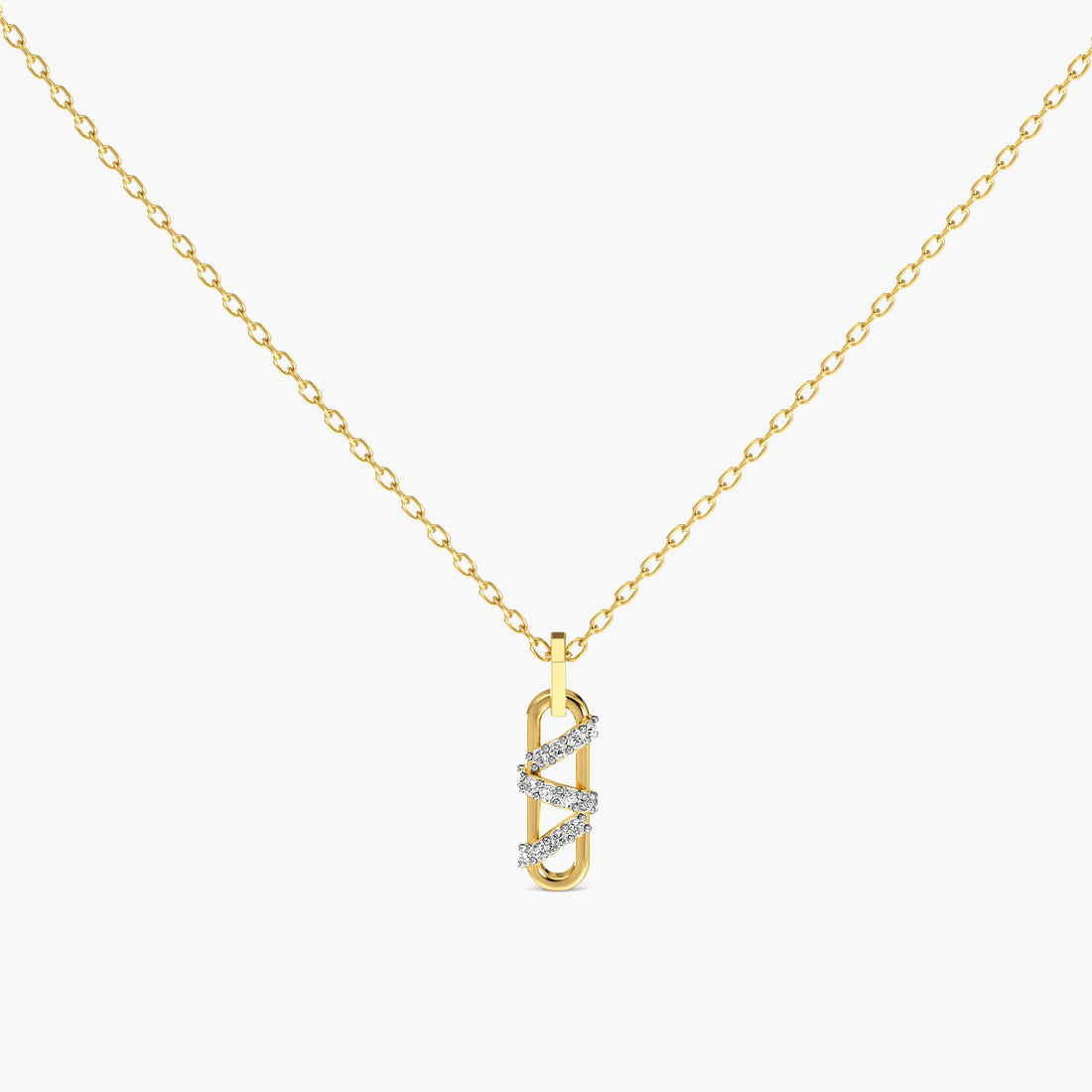 Criss-Cross Link Pendant - Standard View in Yellow Gold - Diamond Pendant by Moena