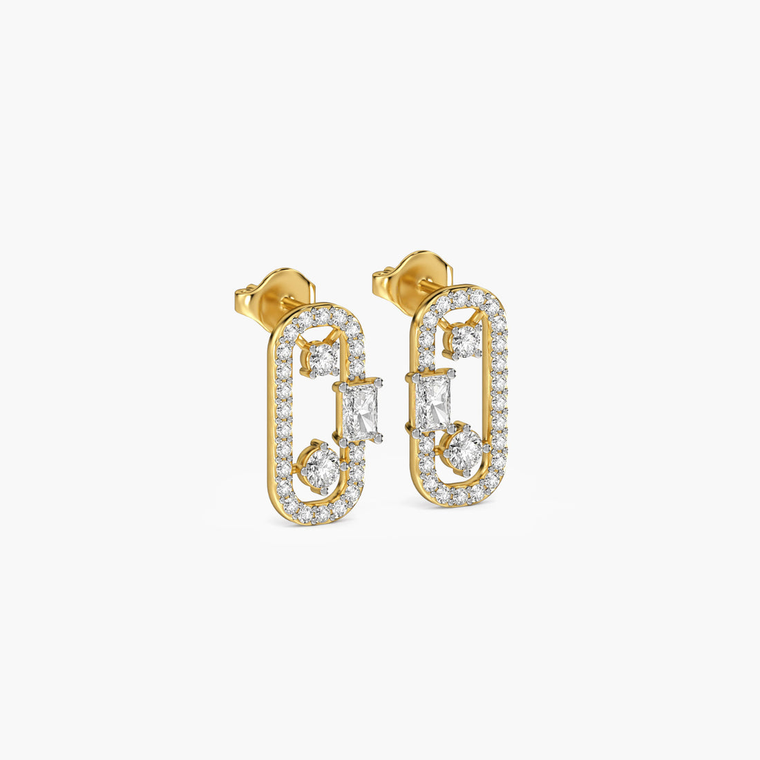 Regal Window Studs - 3D View in Yellow Gold - Diamond Stud by Moena