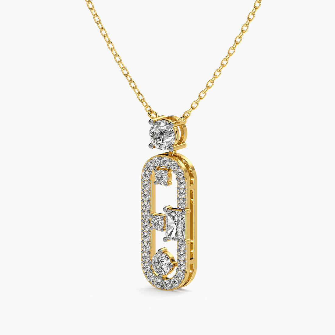 Oval Radiance Pendant(With chain) - 3D View in Yellow Gold - Oval Diamond Pendant by Moena
