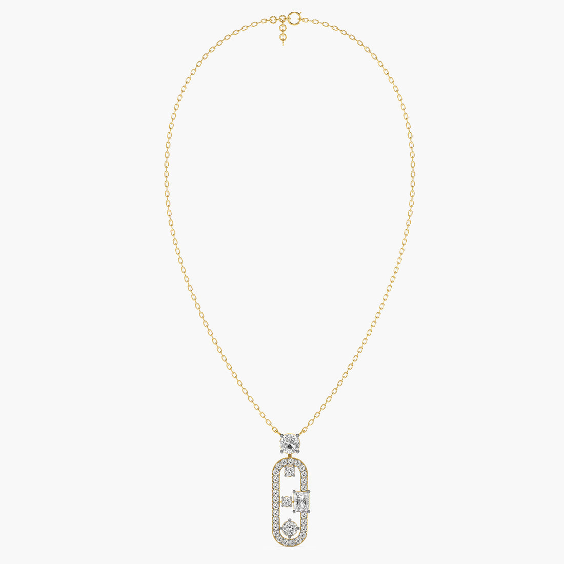 Oval Radiance Pendant(With chain) - Front View in Yellow Gold - Oval Diamond Pendant by Moena