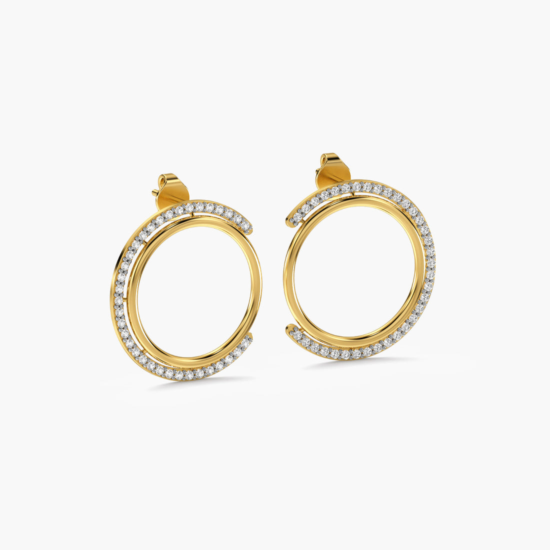 Golden Orbit Hoops - 3D View in Yellow Gold - Diamond Jewellery by Moena