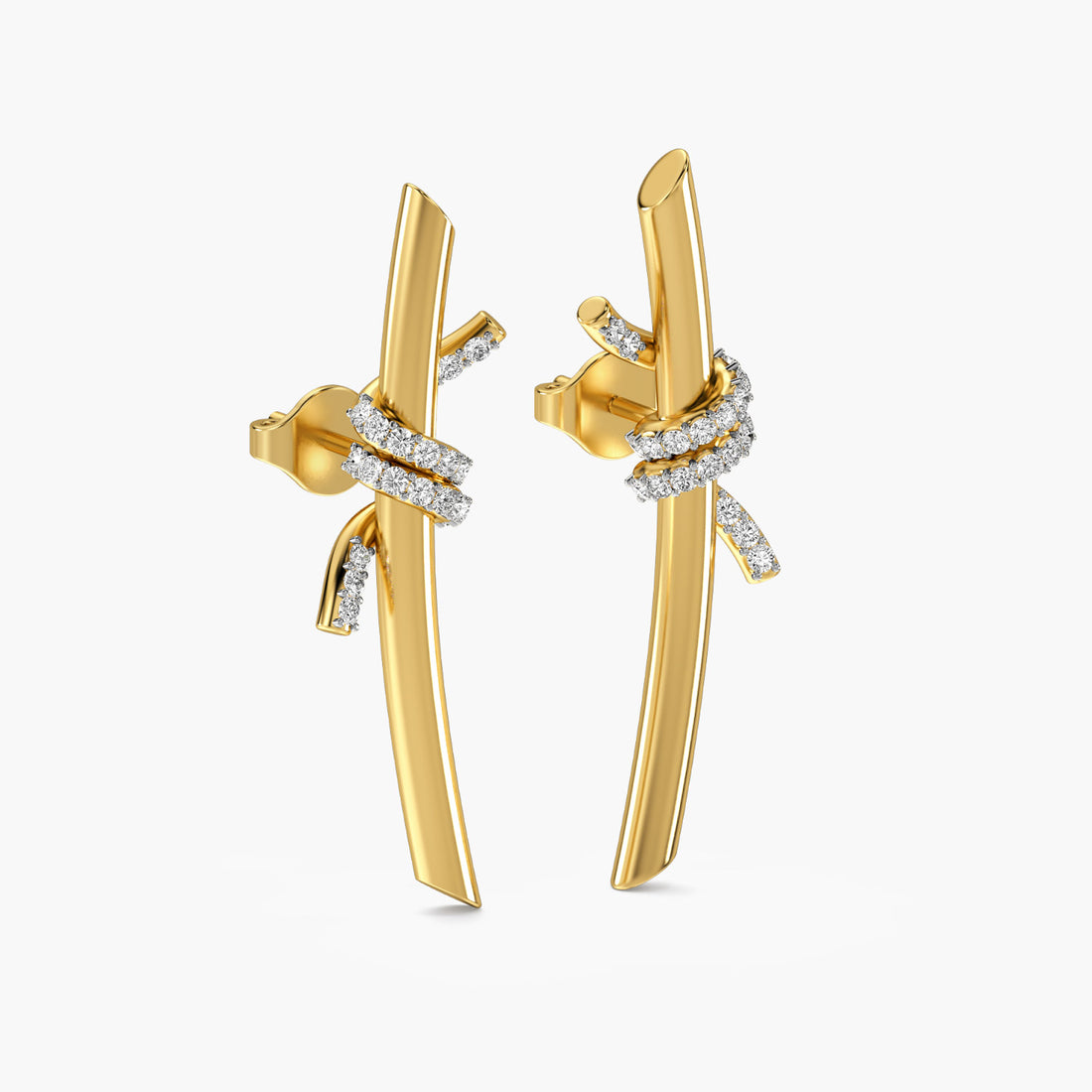 Ribbon Flow Earrings - 3D View in Yellow Gold - Diamond Earring by Moena