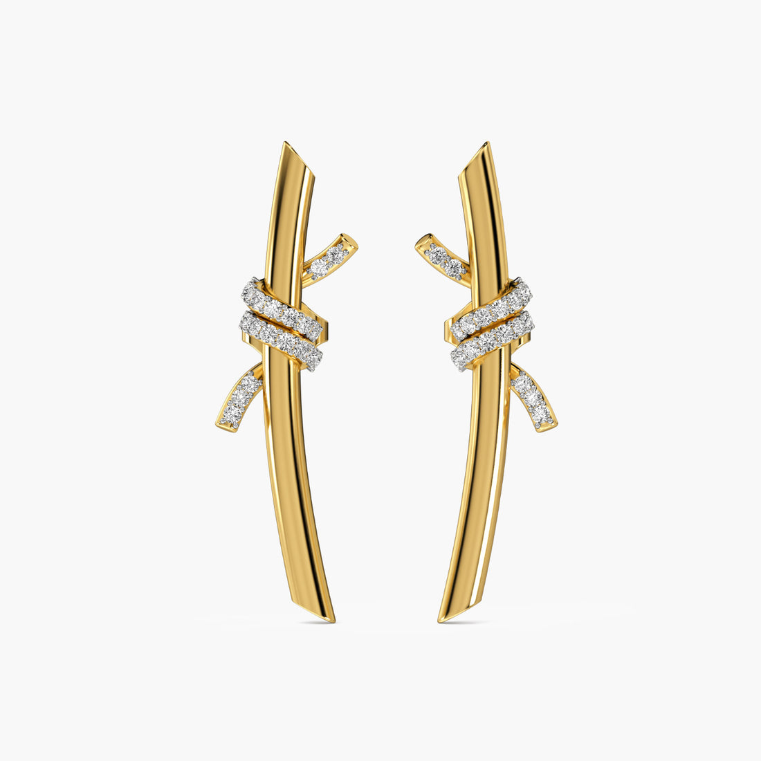 Ribbon Flow Earrings - Front View in Yellow Gold - Diamond Earring by Moena