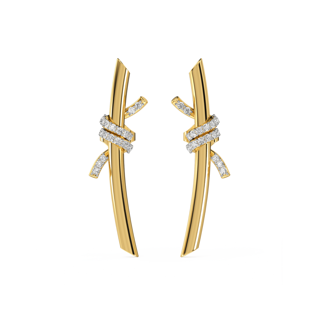 Ribbon Flow Earrings - Front View in Yellow Gold - Diamond Earring by Moena