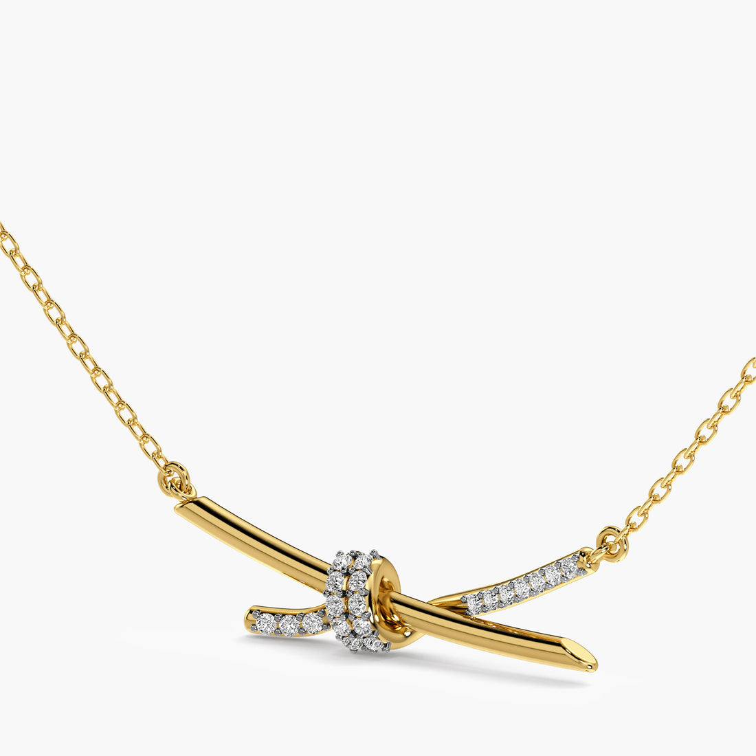 Knotted Grace Necklace (With chain) - 3D View in Yellow Gold - Diamond Pendant by Moena