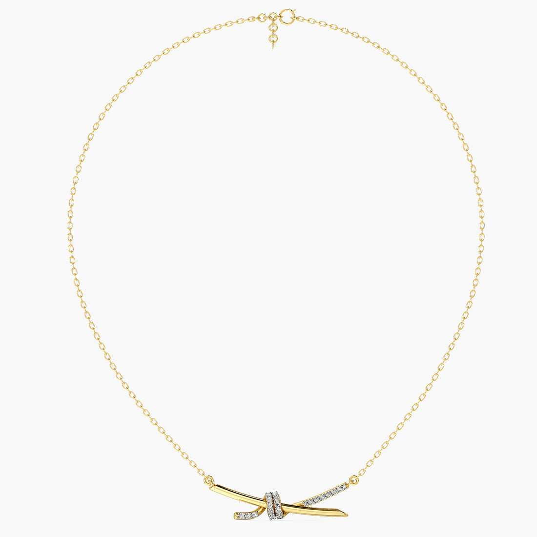 Knotted Grace Necklace (With chain) - Front View in Yellow Gold - Diamond Pendant by Moena