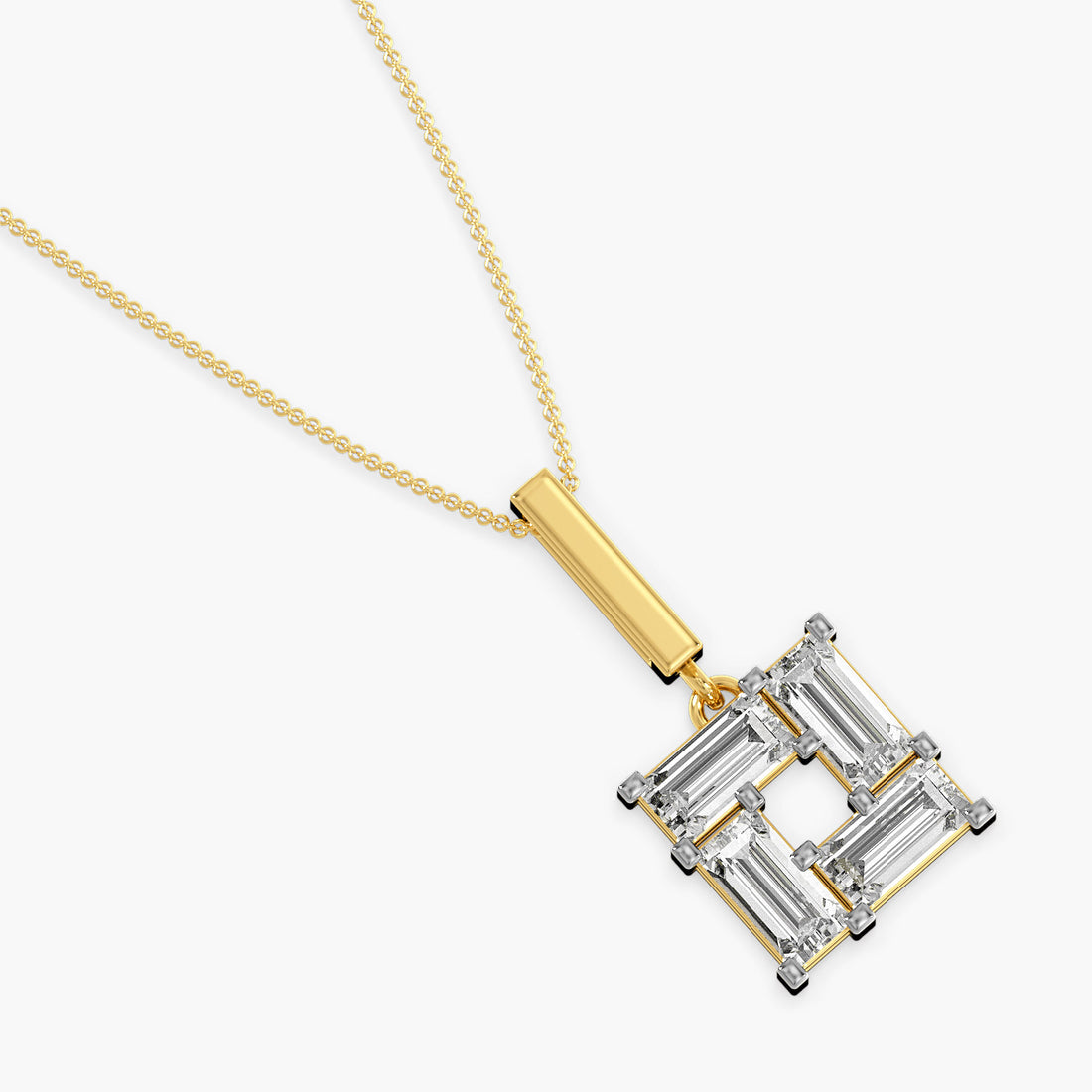 Baguette Square Pendant (With chain) - Top View in Yellow Gold - Baguette Diamond Pendant by Moena
