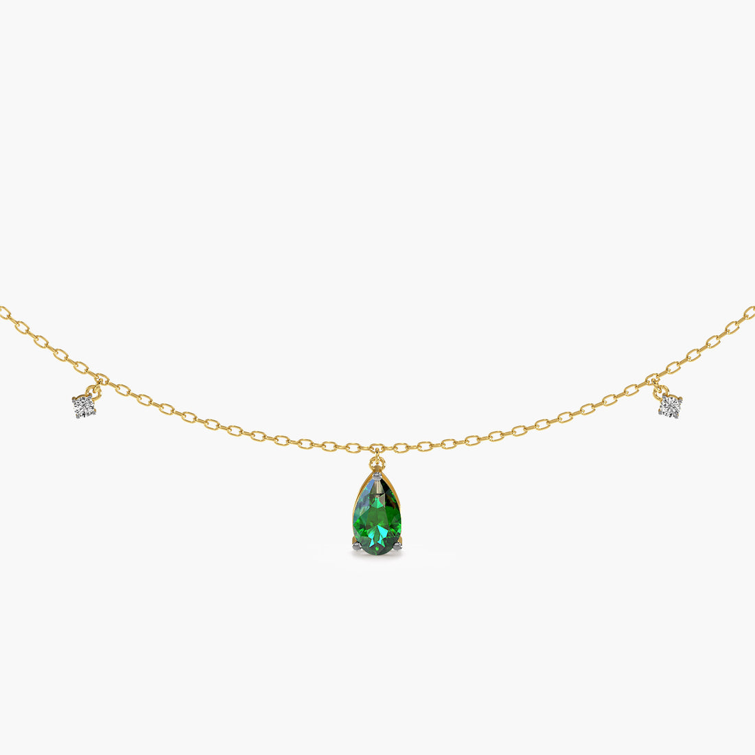 Emerald Charms Necklace (With chain) - Standard View in Yellow Gold - Emerald Diamond Pendant by Moena