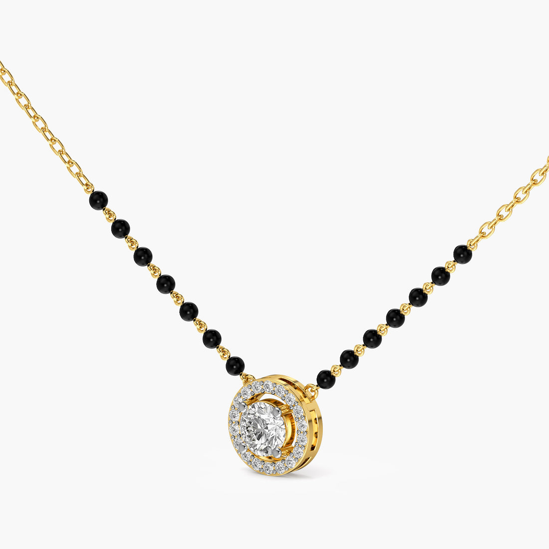 Circle Halo Mangalsutra - 3D View in Yellow Gold - Diamond Pendant by Moena