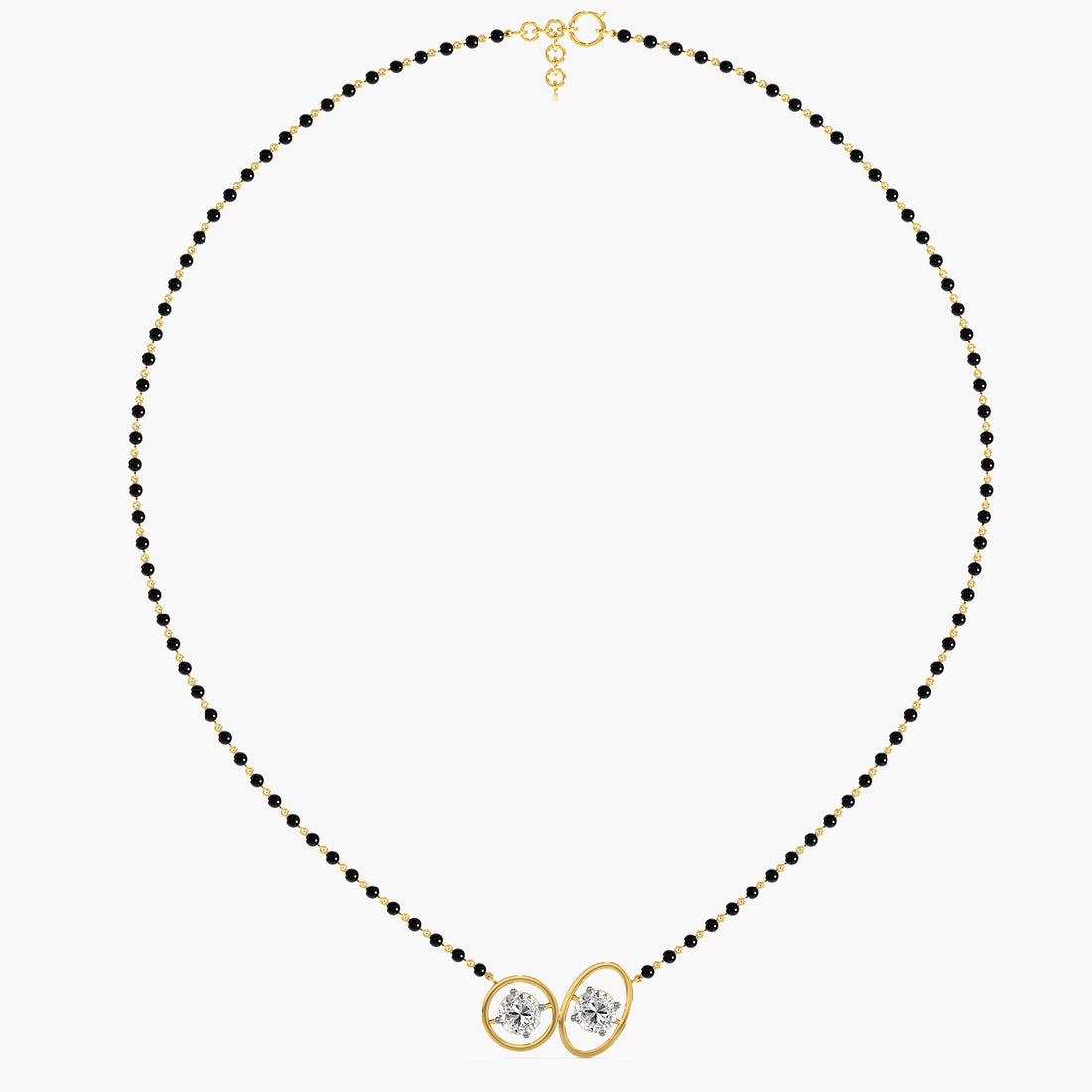 Twin Orbit Mangalsutra - Full View in Yellow Gold - Diamond Pendant by Moena