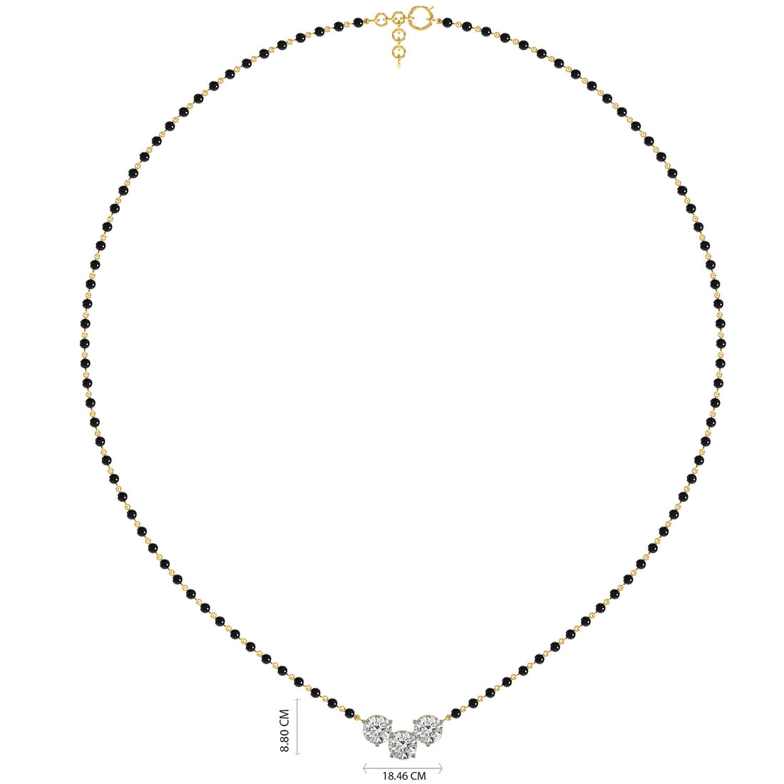 Triple Solitaire Mangalsutra - Full View in Yellow Gold - Diamond Pendant by Moena
