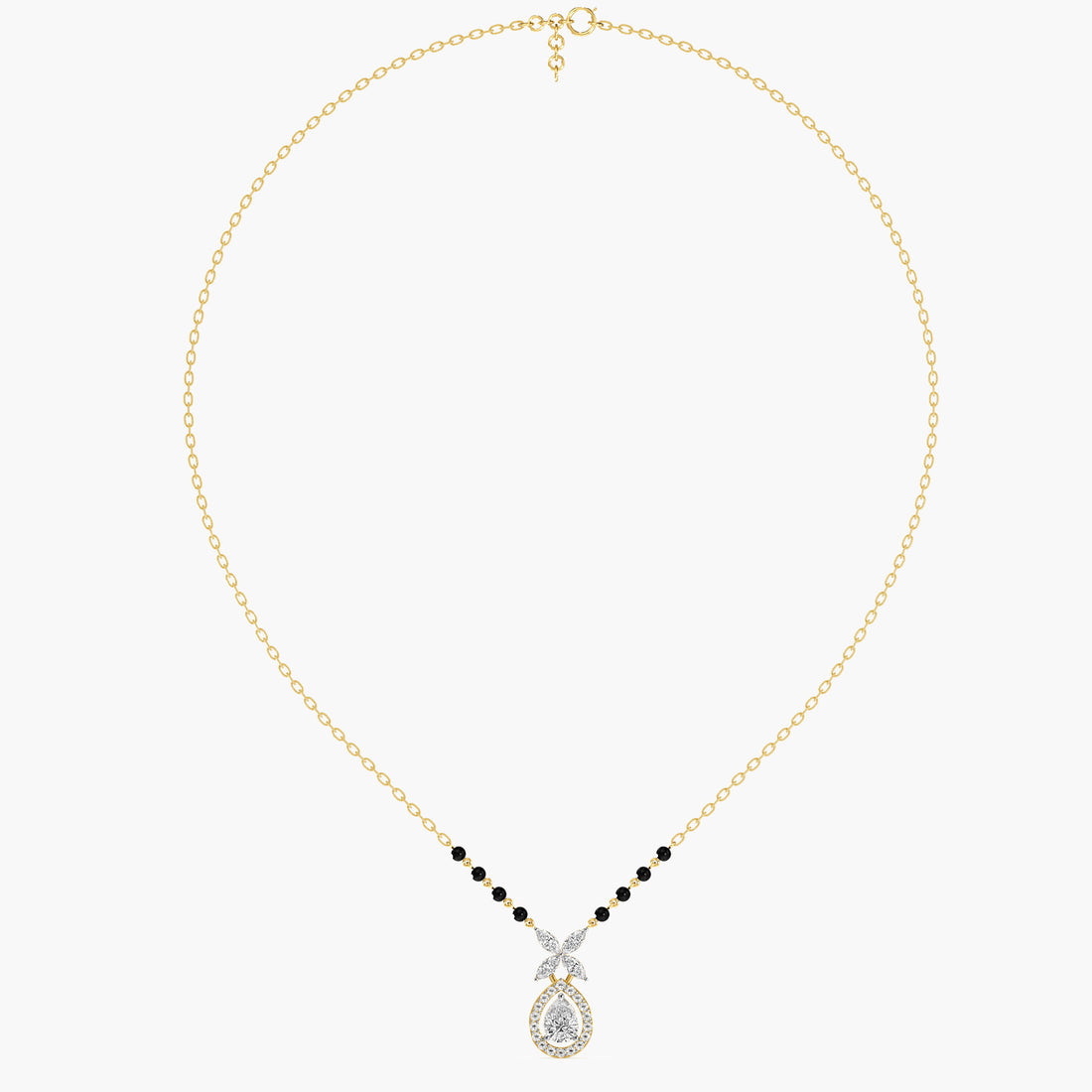 Floral Teardrop Mangalsutra - Full View in Yellow Gold - Diamond Pendant by Moena