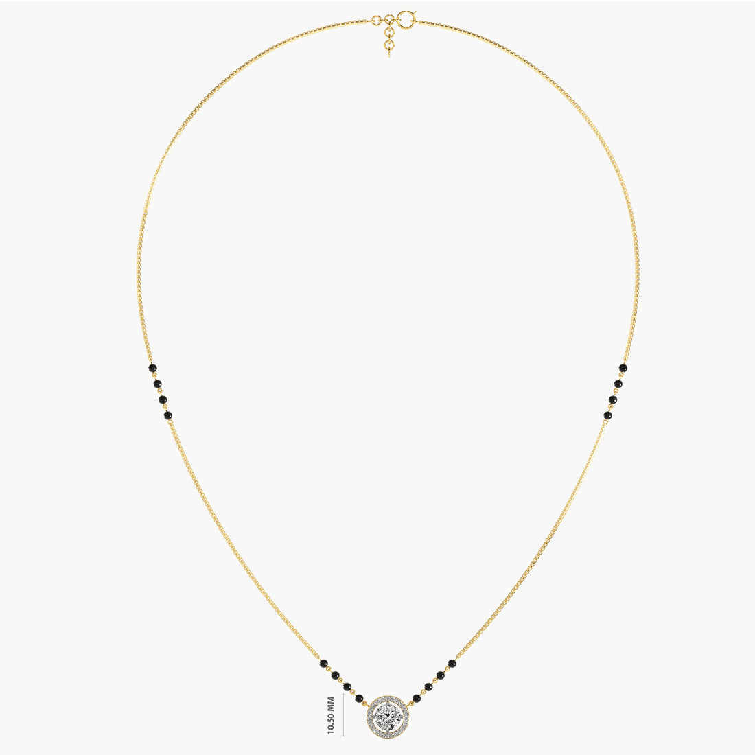 Classic Halo Mangalsutra Set (With chain) - Front View in Yellow Gold - Diamond Pendant by Moena