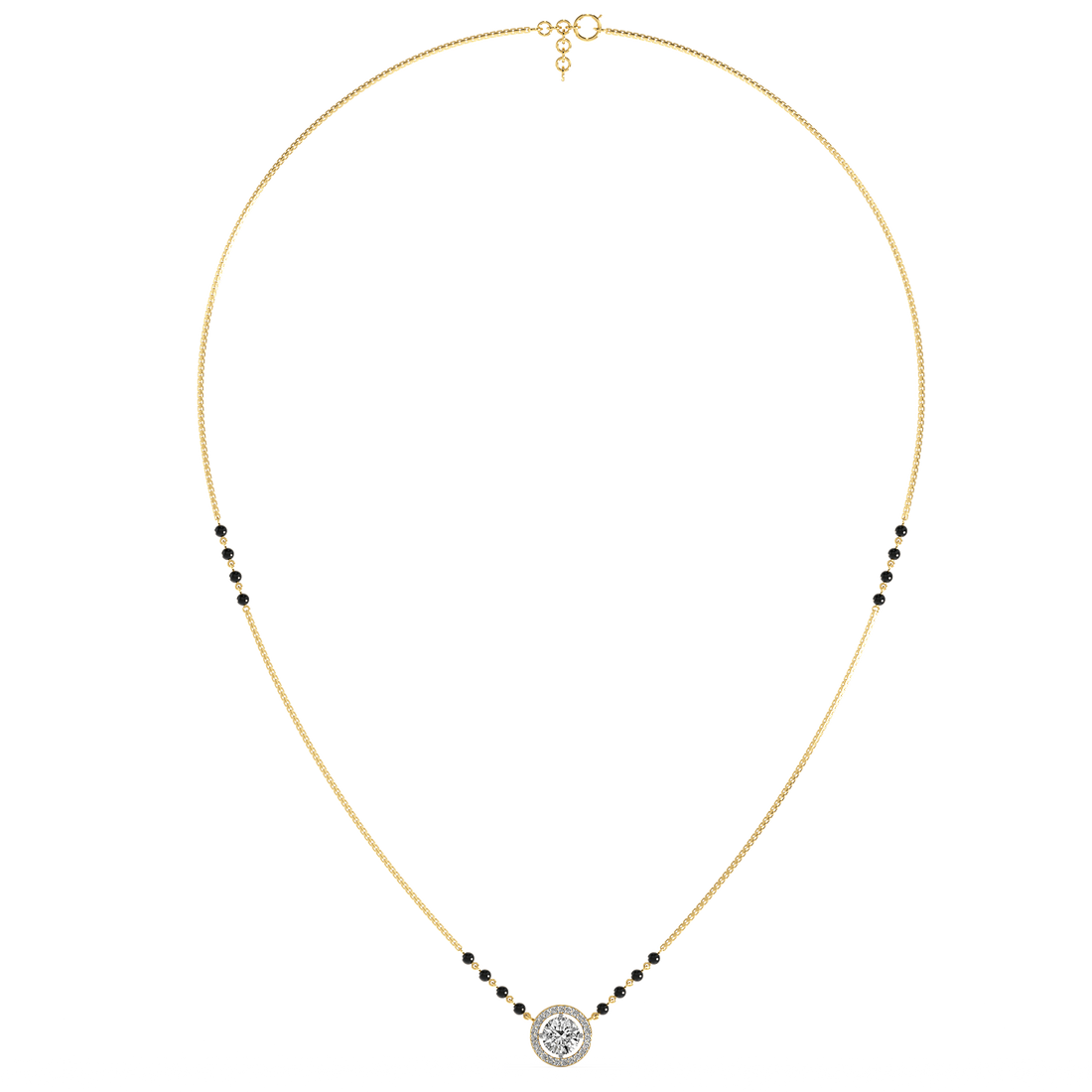 Classic Halo Mangalsutra Set (With chain) - Front View in Yellow Gold - Diamond Pendant by Moena
