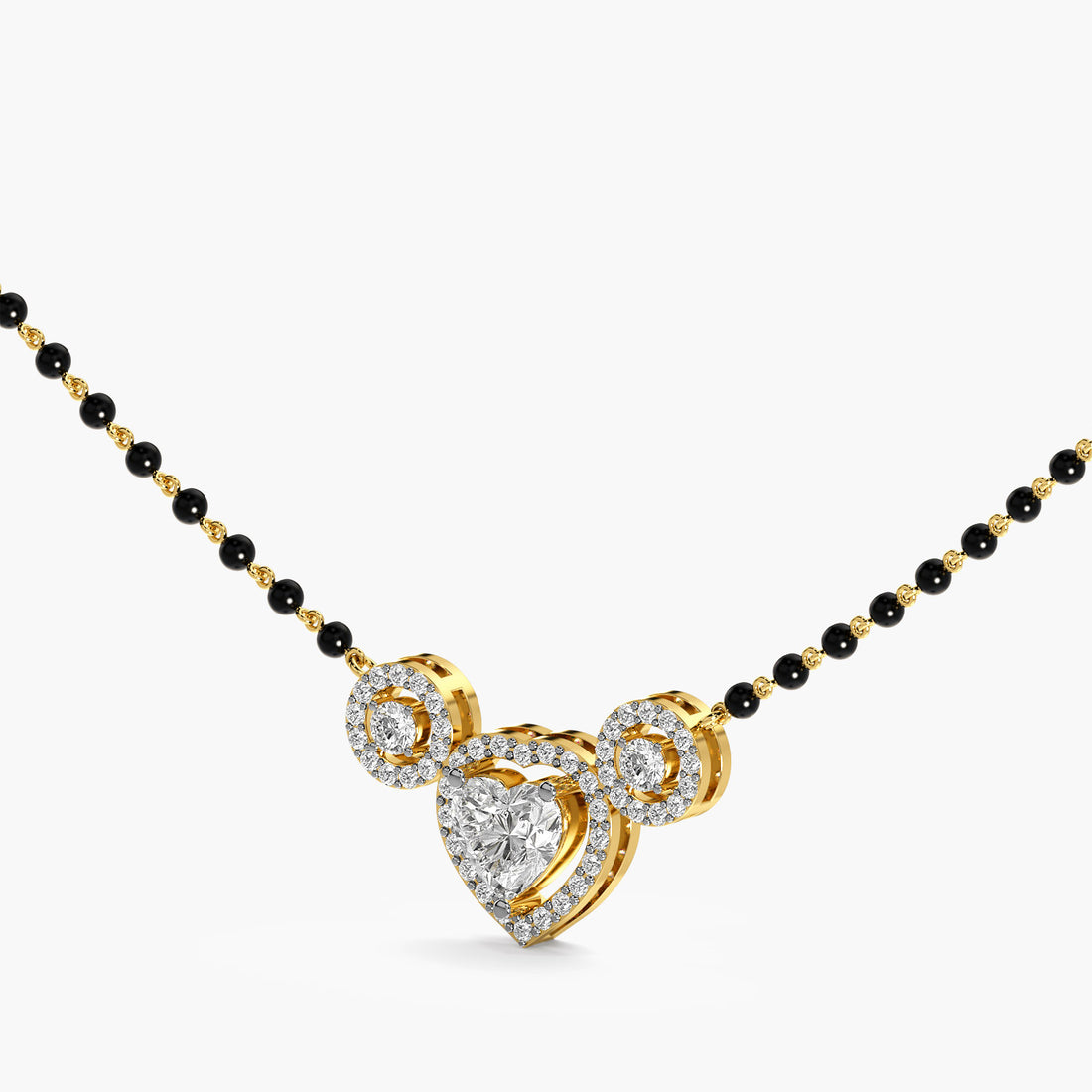 Heart Halo Mangalsutra - 3D View in Yellow Gold - Heart Diamond Pendant by Moena