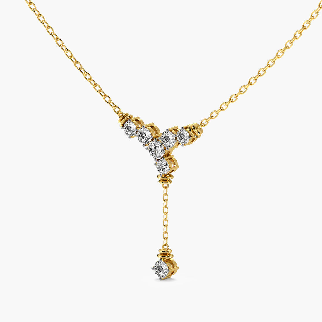 Cascading Floral Diamond Necklace (With chain) - 3D View in Yellow Gold - Diamond Pendant by Moena
