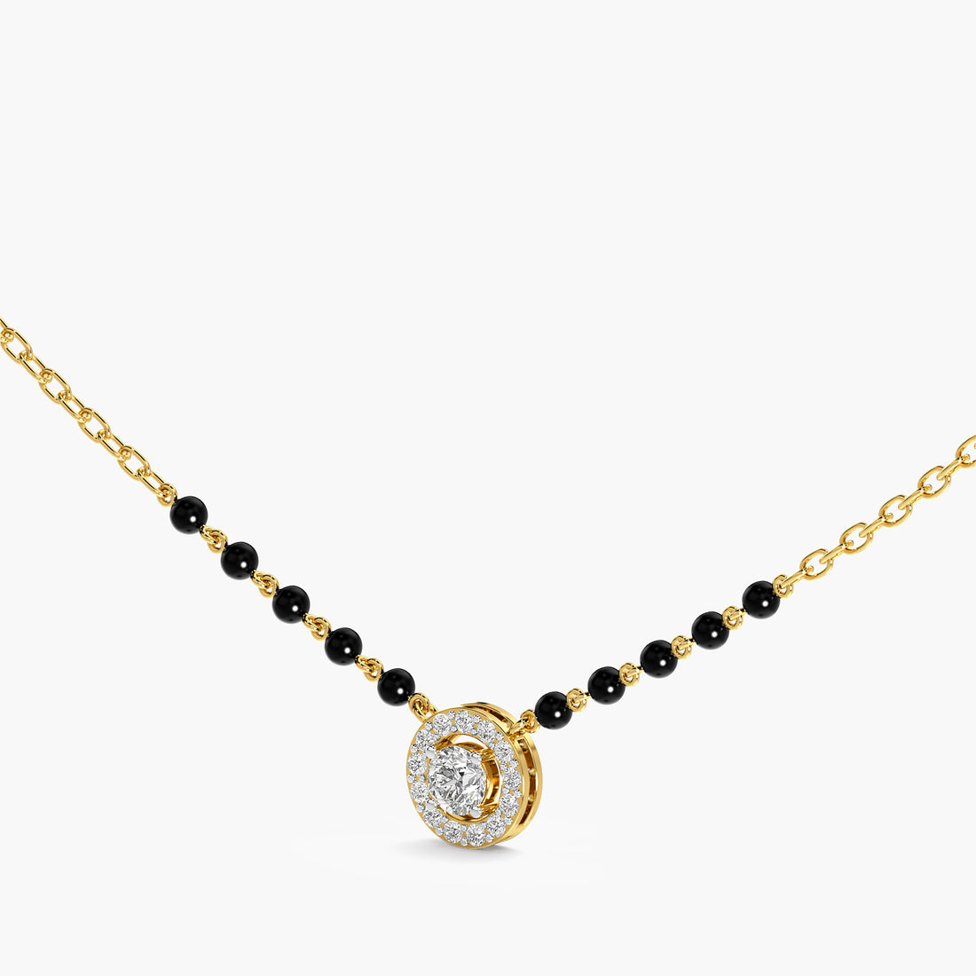 Circle Halo Mangalsutra - 3D View in Yellow Gold - Diamond Pendant by Moena