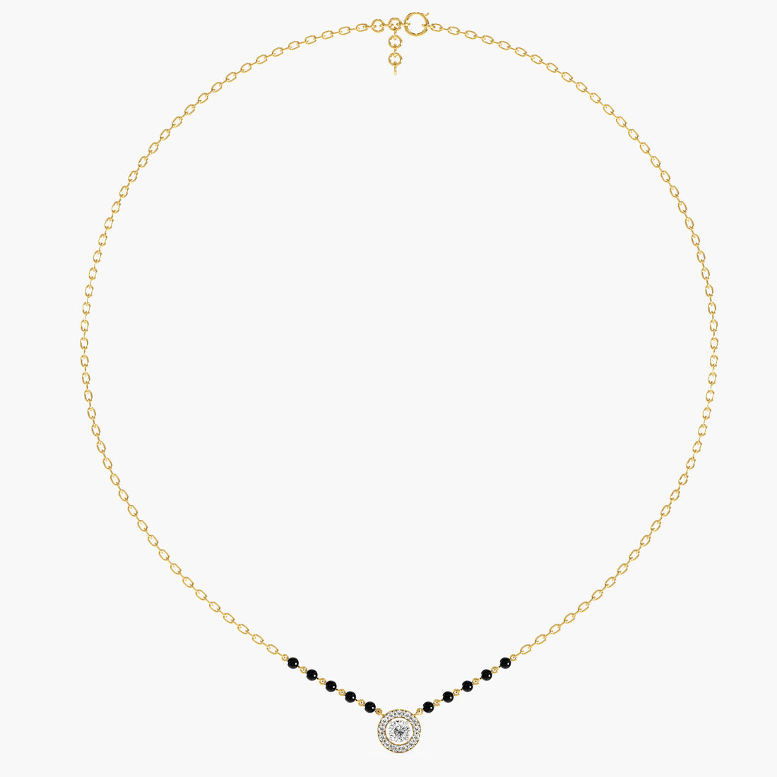 Circle Halo Mangalsutra - Full View in Yellow Gold - Diamond Pendant by Moena