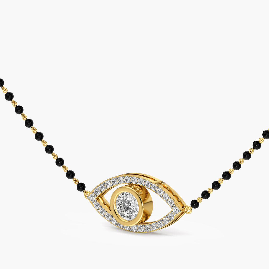 Evil Eye Mangalsutra - 3D View in Yellow Gold - Diamond Pendant by Moena