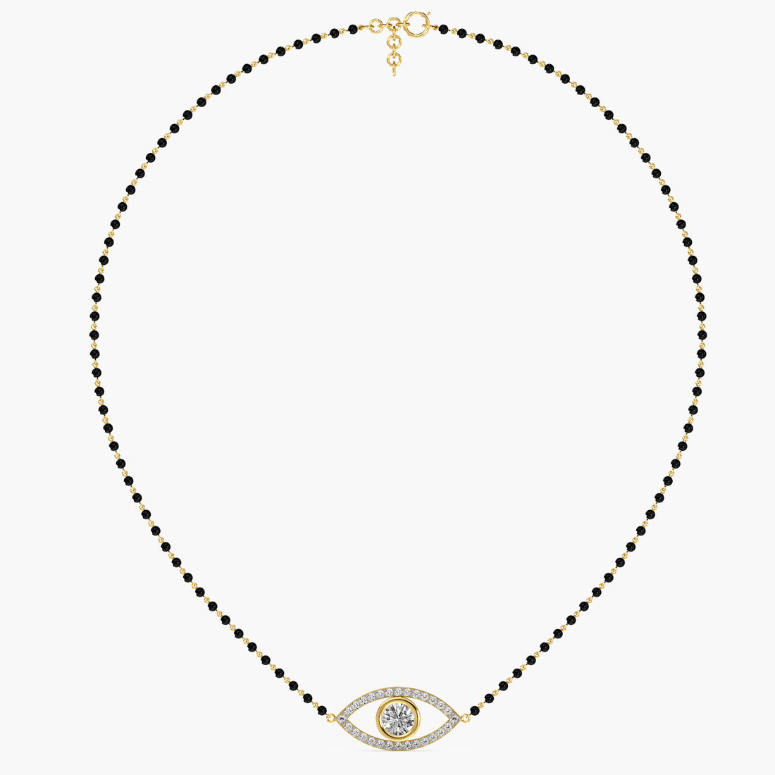 Evil Eye Mangalsutra - Full View in Yellow Gold - Diamond Pendant by Moena