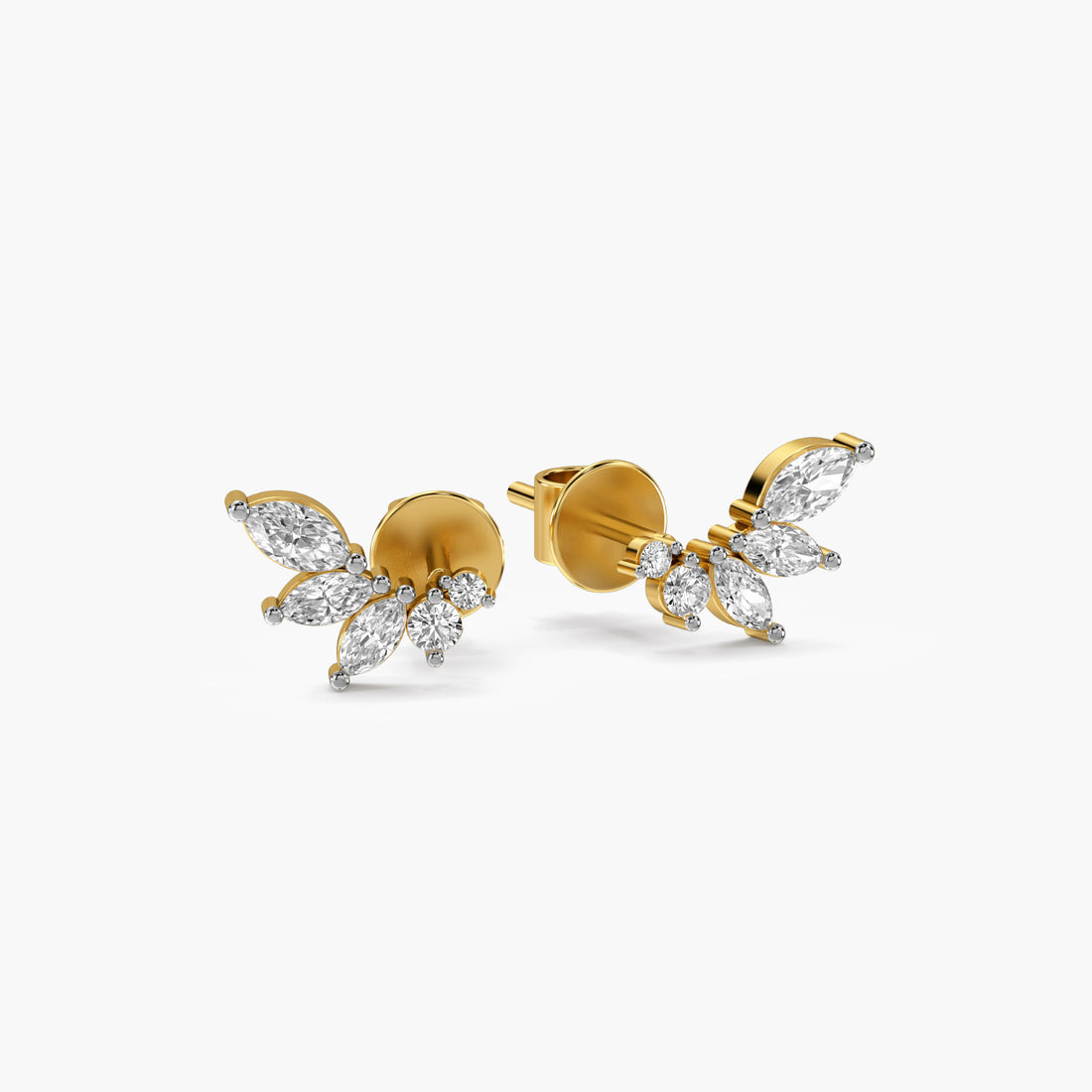 Leaf Whisper Studs - 3D View in Yellow Gold - Diamond Stud by Moena