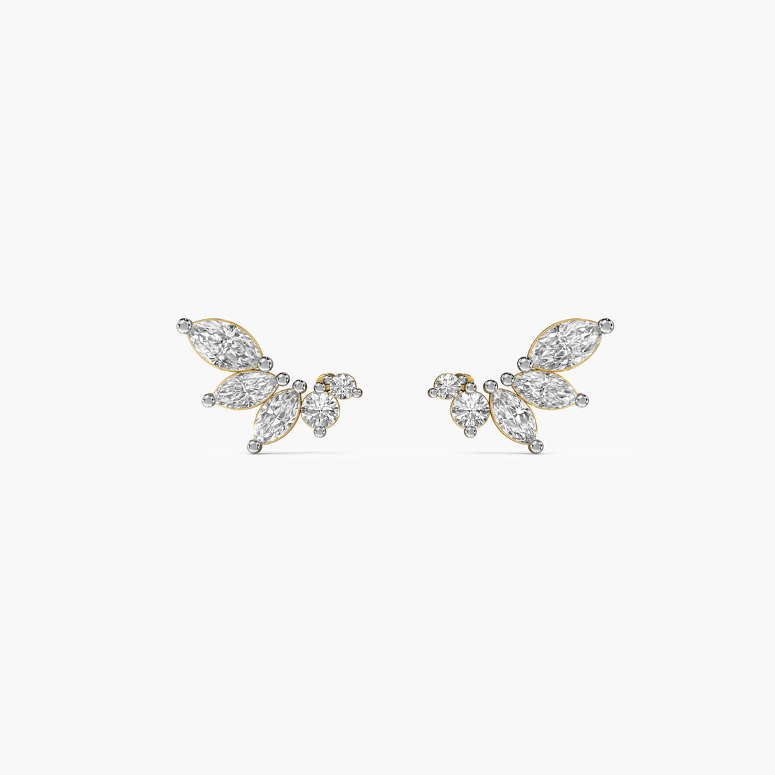 Leaf Whisper Studs - Front View in Yellow Gold - Diamond Stud by Moena