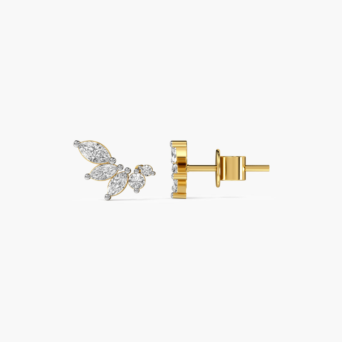 Leaf Whisper Studs - Side View in Yellow Gold - Diamond Stud by Moena