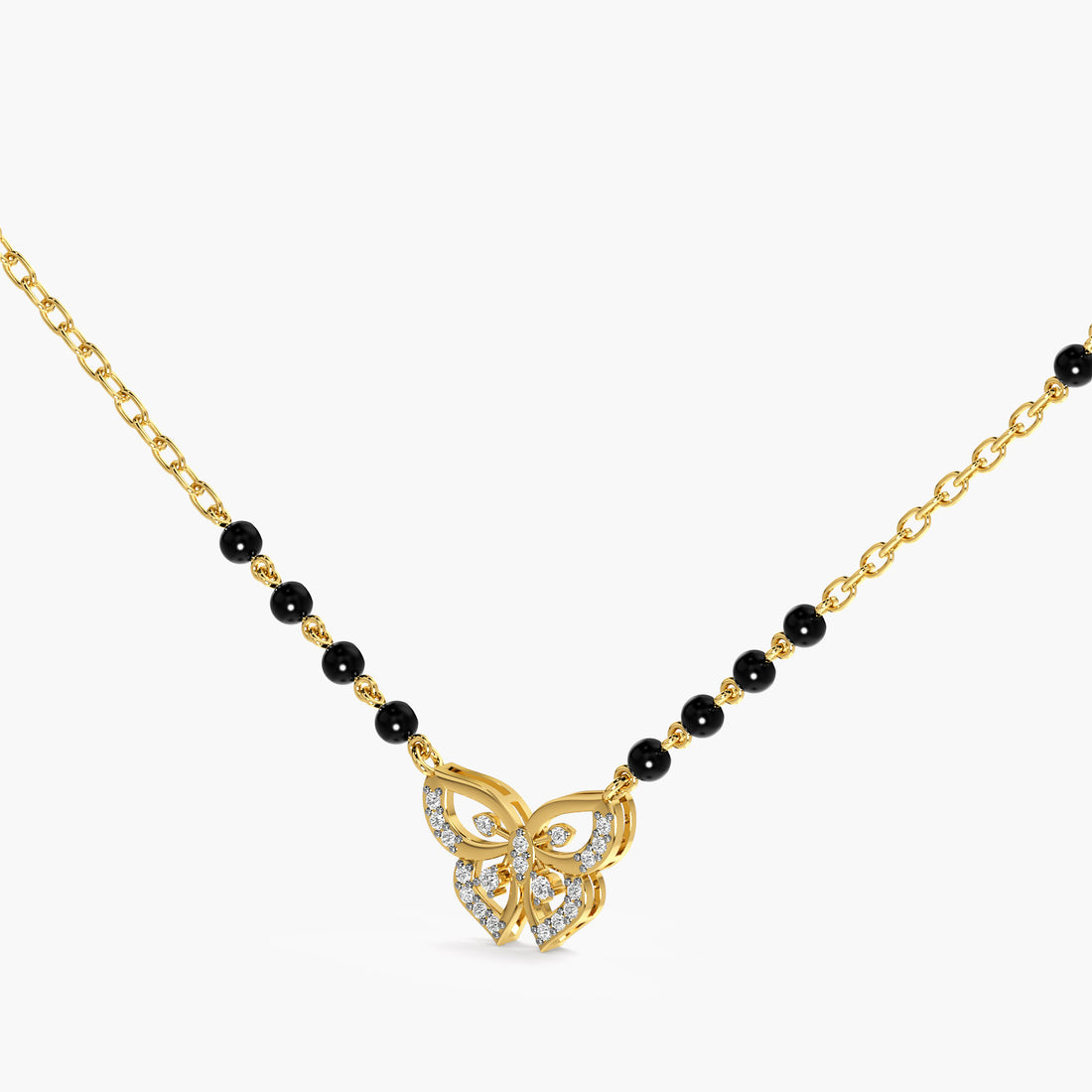 Butterfly Charm Mangalsutra - 3D View in Yellow Gold - Diamond Pendant by Moena