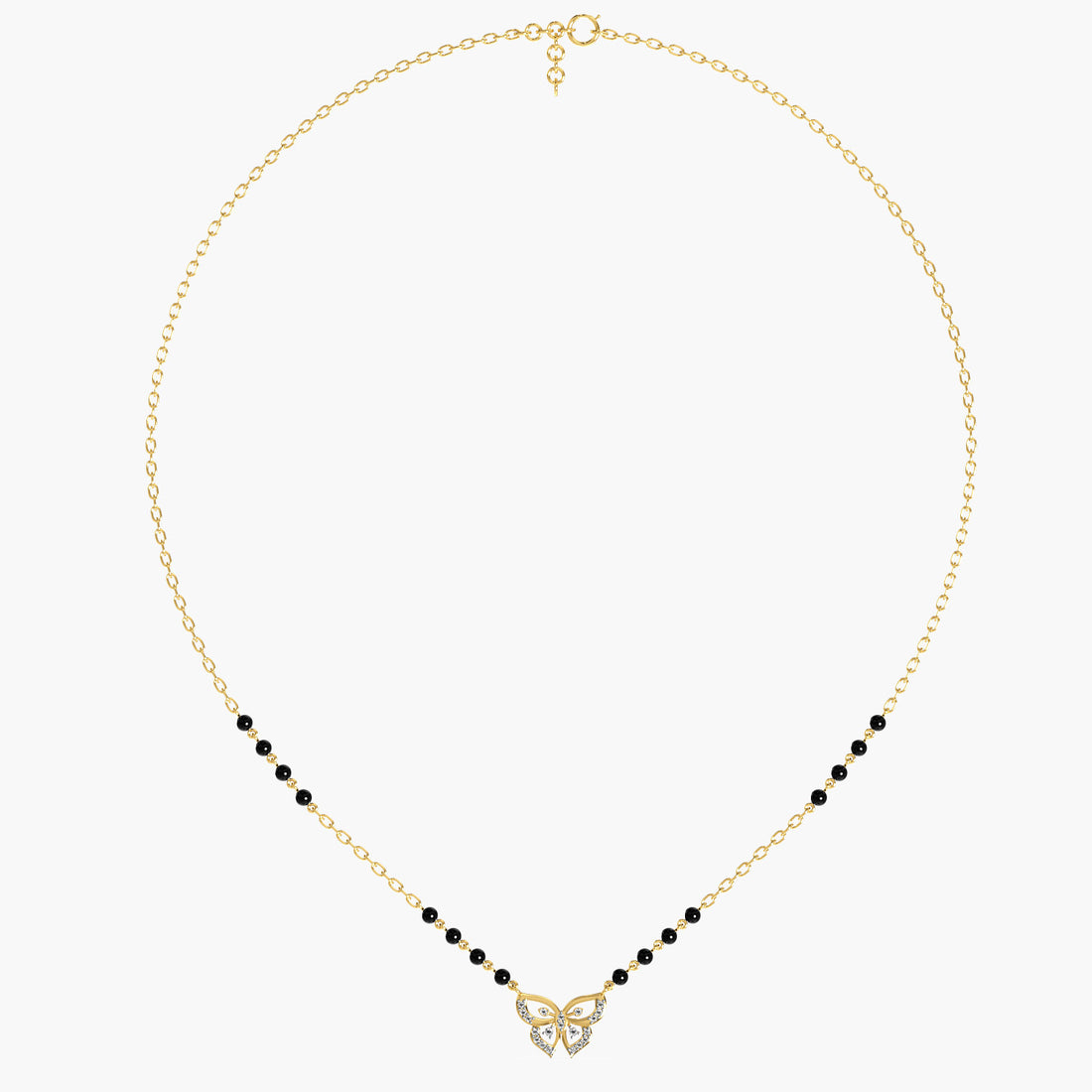 Butterfly Charm Mangalsutra - Full View in Yellow Gold - Diamond Pendant by Moena