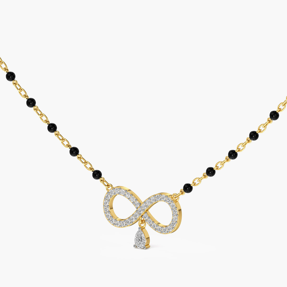 Infinity Drop Mangalsutra - 3D View in Yellow Gold - Diamond Pendant by Moena