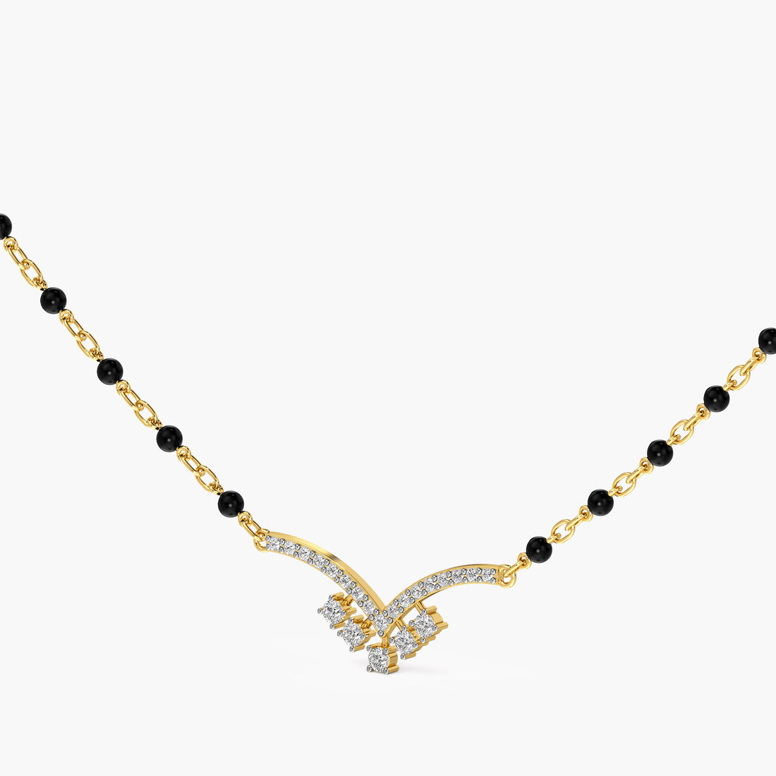 V-Curve Mangalsutra - 3D View in Yellow Gold - Diamond Pendant by Moena