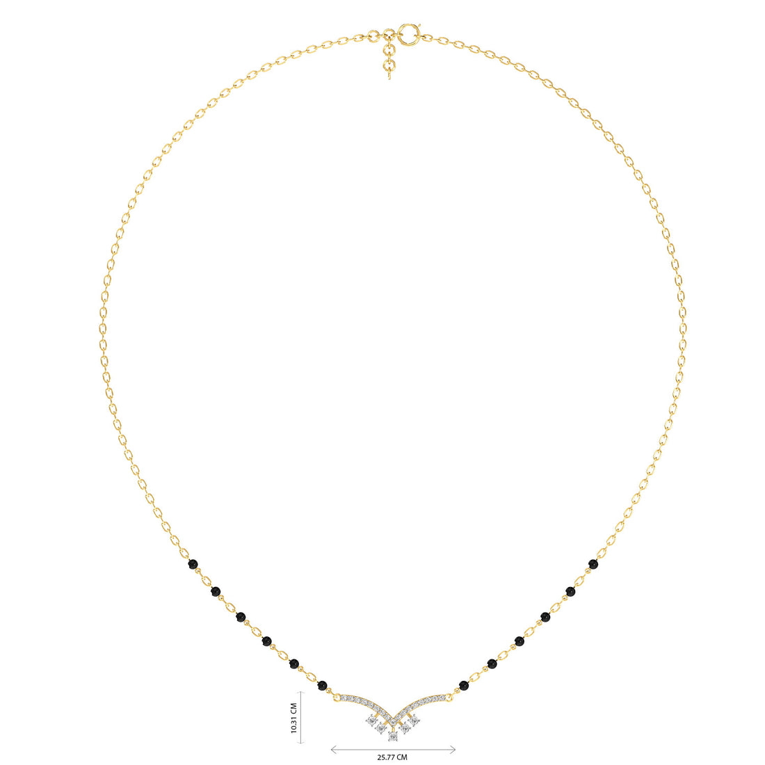 V-Curve Mangalsutra - Full View in Yellow Gold - Diamond Pendant by Moena