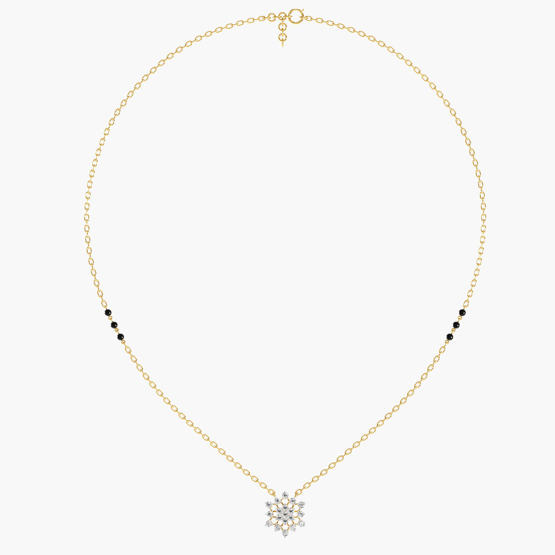 Petal Cluster Mangalsutra - 3D View in Yellow Gold - Diamond Pendant by Moena