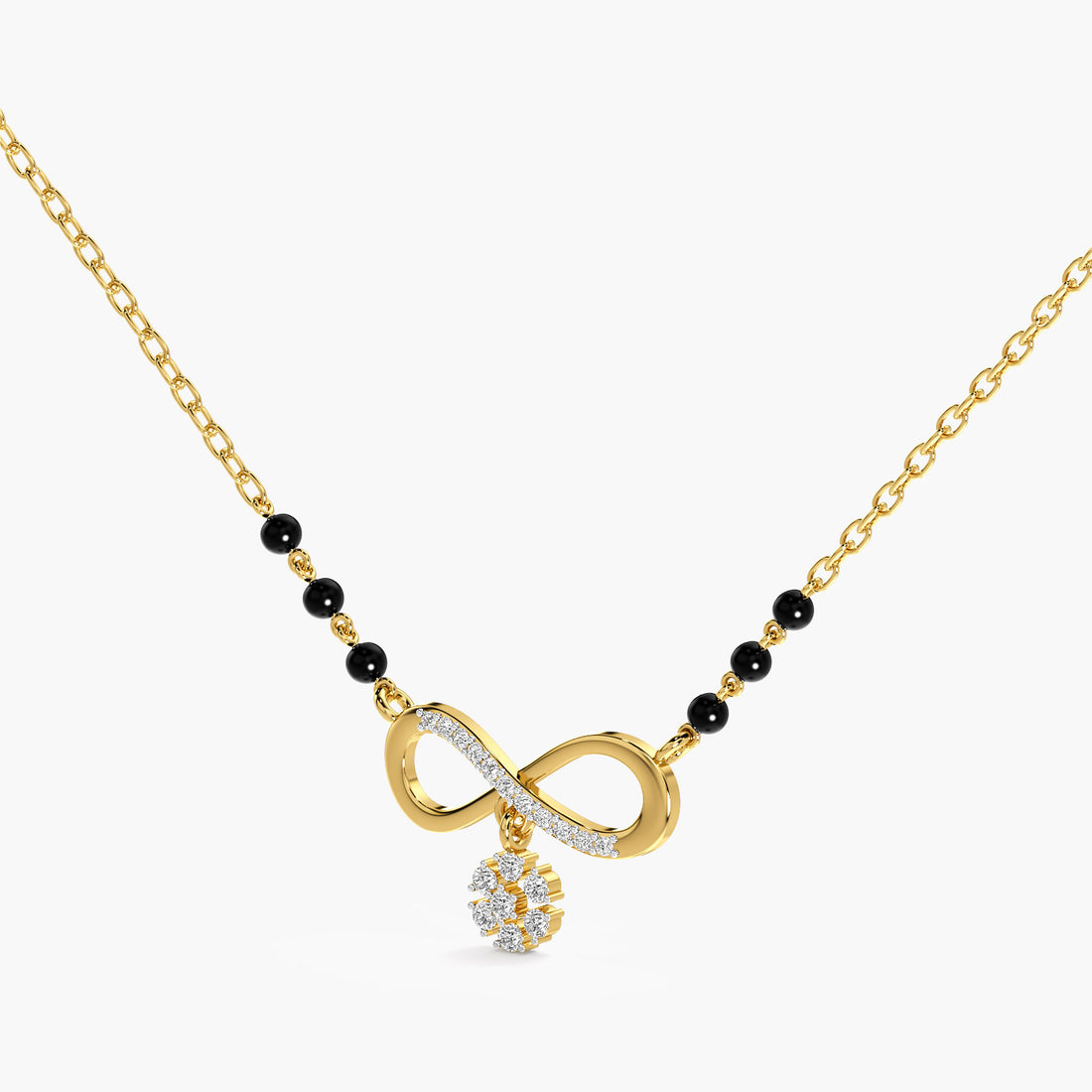 Infinity Bloom Mangalsutra - 3D View in Yellow Gold - Diamond Pendant by Moena