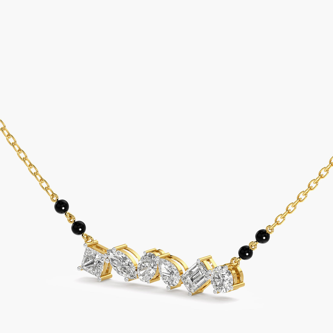 Multi-Shape Diamond Mangalsutra - 3D View in Yellow Gold - Diamond Pendant by Moena