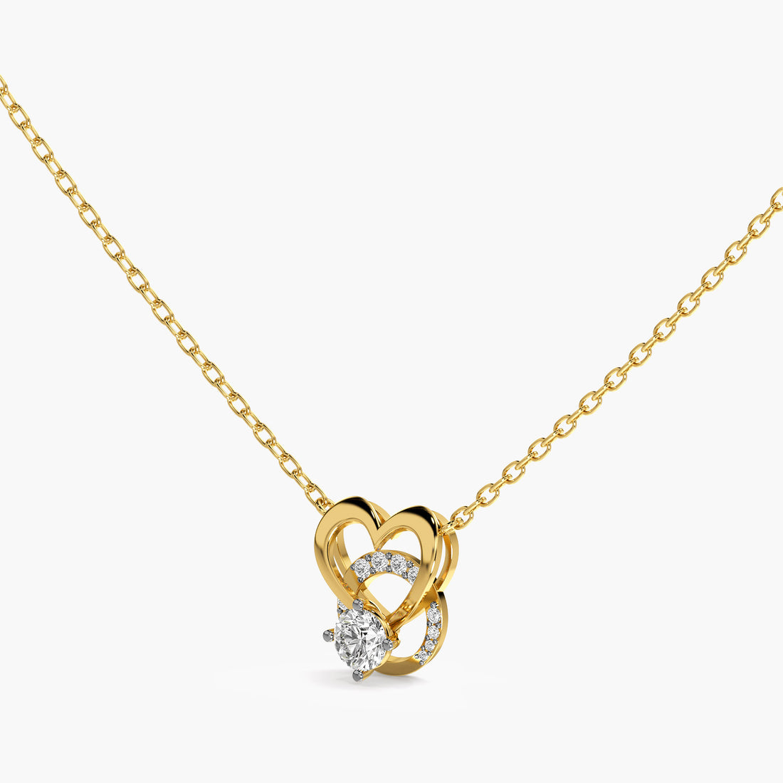 Twin Heart Diamond Mangalsutra - 3D View in Yellow Gold - Heart Diamond Pendant by Moena
