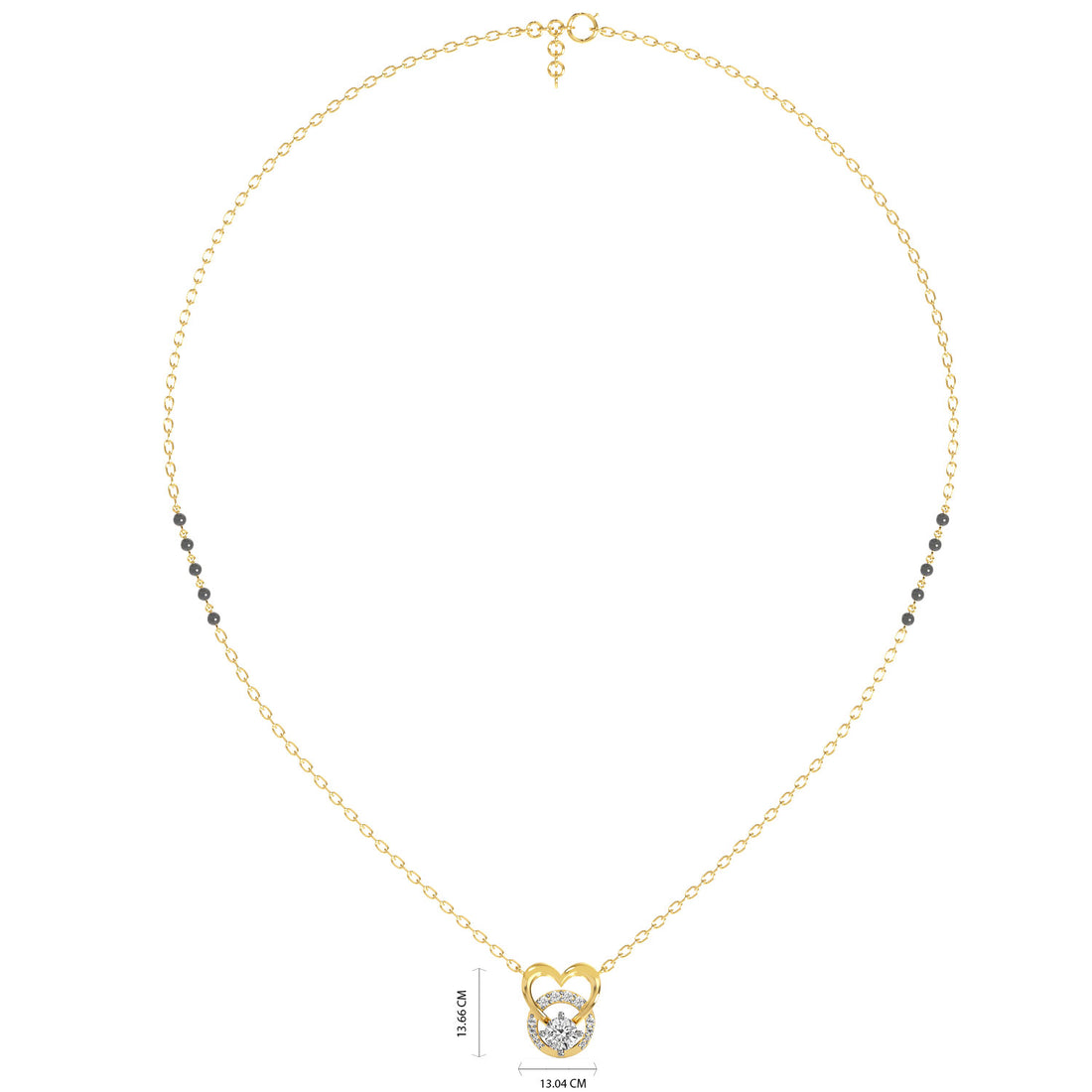 Twin Heart Diamond Mangalsutra - Full View in Yellow Gold - Heart Diamond Pendant by Moena